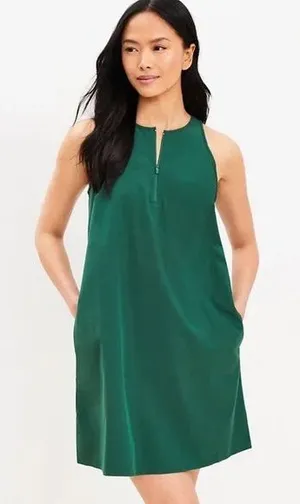 Lou & Grey Stretch‎ Woven Forest Green Sleeveless Zip Neck Mini Dress Size S thumbnail 1