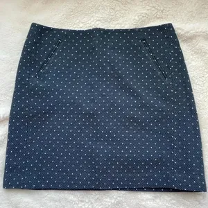 Loft black and blue skirt with white dots, front pockets and‎ zipper, size 12​ thumbnail 1