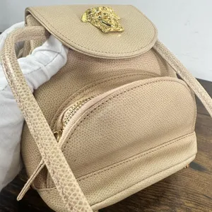 Gianni Versace Vintage Backpack Bag Womens Mini Beige Leather Italy Medusa Gold thumbnail 7
