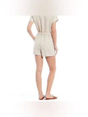 Cloth & Stone Size S 100% Linen Rolled Hem Pocket Utility Romper thumbnail 2