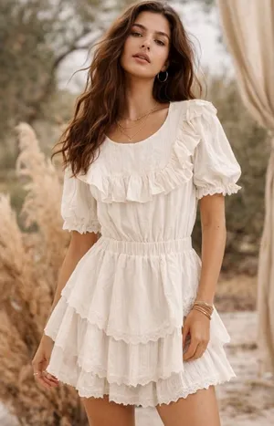 Free‎ The Roses Ruffle Dress Lace White Cottage Core Prairie Mini NWT Size Small thumbnail 1