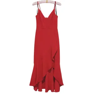 XScape Womens Asymmetrical Ruffle Midi Dress Size 4 Red Cocktail Wedding Guest Event thumbnail 2