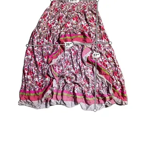 BTFBM Womens Floral High‎ Low Maxi Skirt Pink Green Smocked Waist Boho Size L thumbnail 3