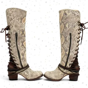Freebird by Steven Coal White Snake Leather Lace Up Corset Heel Fall Boot Size 9 thumbnail 2