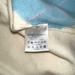 Lands End Cashmere Argyle V-Neck Cream Blue Sweater SMALL thumbnail 4