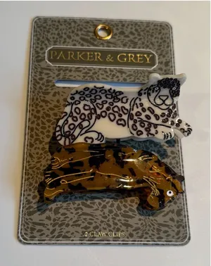 Leopard nwt Animal Set Print Claw Clips in White and Brown thumbnail 1