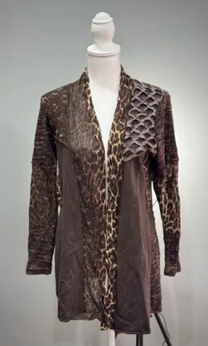 CLEARANCE! Brown Dor Dor Couture Multi Pattern Open Sweater Size M EUC Size M thumbnail 1