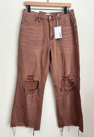 Vervet Leslie 90s Vintage Flare raw hem denim pants 28 thumbnail 1