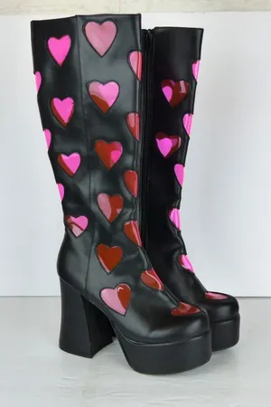 Dolls Kill Sugar Thrillz Heart Platform Boots Womens 6 Black Pink Y2K Cyber Rave thumbnail 1