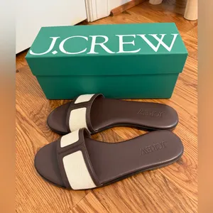 NIB J.Crew Georgina Sandals in Canvas and Leather Strap Slide Sandals size 8 thumbnail 3