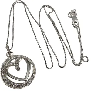 Open Heart Sisters Always CZ Pendant Sterling 925 Silver 18'' Necklace 4g Dainty thumbnail 1