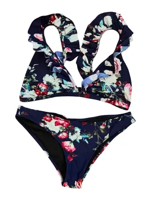 Cupshe Floral‎ Ruffle Bikini Swimsuit Two Piece Bathing Suit Medium thumbnail 1