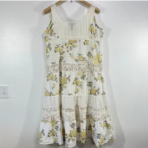 Vintage. Aman Boho Floral Lace‎ Tiered Dress 1X Cotton Sleeveless Cottagecore thumbnail 3