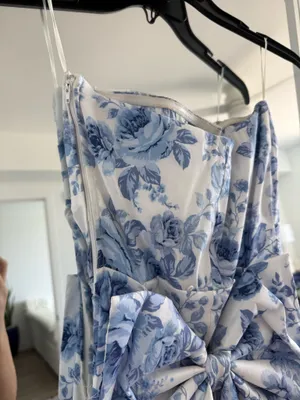 Blue and white mini dress with bow train thumbnail 5