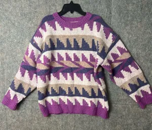 entro Woman’s‎ Large Knit Geometric Patterned Purple chunky pullover Sweater thumbnail 1