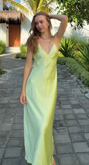 Zara lime Light Green Slip maxi Dress thumbnail 6