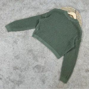 Old Navy Women’s Long-Sleeve Cropped Crochet Sweater Rib Knit Weeping Willow M thumbnail 8