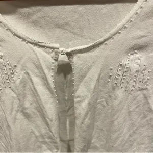 Vintage Y2K creamy white beaded trim Vertigo Paris stretchy cardigan sweater thumbnail 7