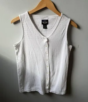 Vintage Y2K White cotton tank top vest with button up front 🔥 thumbnail 1