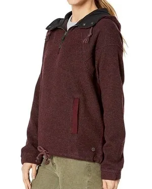 prAna Hartlie wool blend pullover half zip jacket mulled wine M thumbnail 1