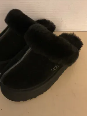 UGG women Black Suede fur platform slipper shoes US 6 thumbnail 11