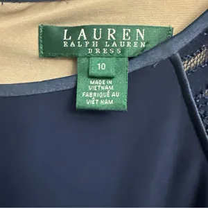 Ralph Lauren Sz 10 Navy Blue Sequined Lace Sleeve/ Waist Cutout Cocktail Dress thumbnail 3