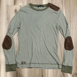 Lauren Ralph Lauren Faux Suede Elbow Patch Striped Long Sleeve Women’s Small thumbnail 1