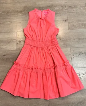 Lilly Pulitzer Dress Size 2 Elina Stretch‎ Sleeveless Ruffle Pocket Coral Spritz thumbnail 1