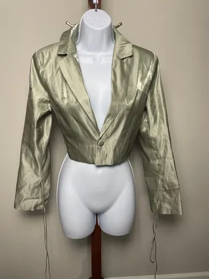 Nasty Gal Satin Cropped Blazer Size 4 Mint Shimmer New With Tag thumbnail 1