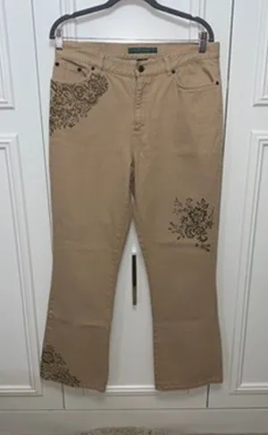 Lauren Ralph Lauren Women's Beige Floral Bootcut Jeans Size 10‎ thumbnail 1