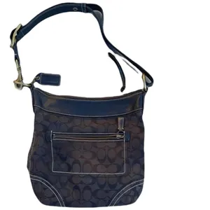 Coach #10403 purse black signature logo jacquard bronze hardware thumbnail 12