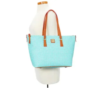 NEW Dooney & Bourke Sena Sea Foam Gingham Leather Zip Top Shopper Shoulder Bag thumbnail 4
