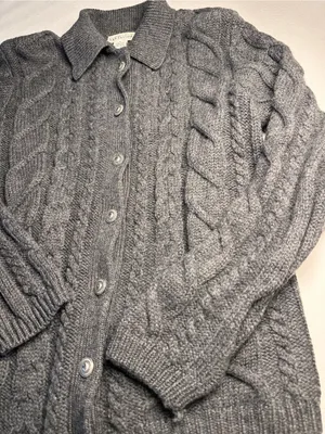 Ann Taylor Womens S 100% Wool Cable Knit Cardigan Sweater Gray Vintage 80/90’s thumbnail 6