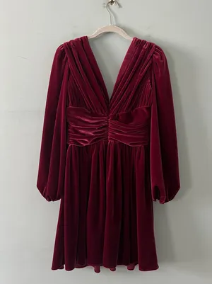 NWT Mariah V-Neck Burgundy Velvet A-Line Dress thumbnail 5