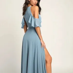 NWT Lulu's Easy Listening Slate Blue Cold-Shoulder Wrap Maxi Dress thumbnail 5