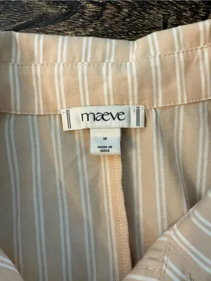 Anthropologie Maeve Faye Shirtdress Womens M Honey Tan Striped Belted Mini thumbnail 9