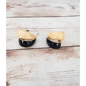 Vintage Earrings for Pierced Ears - Statement Navy & Cream thumbnail 2