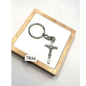 Silver-Tone Crucifix Keychain With Religious Jesus Cross Pendant thumbnail 1