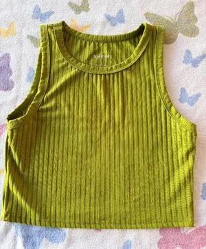 Shein | Olive Green Ribbed Sleeveless Crop Tank | L thumbnail 1