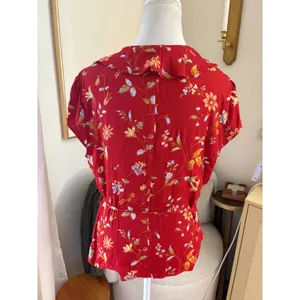 Reformation Clemence Crepe Wrap Top Red Floral Ruffle Size 10 thumbnail 3