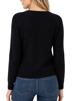 Vintage Tweeds 100% Cashmere Cable Knit Crewneck Sweater Black Size S thumbnail 2