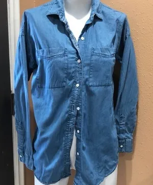 Old Navy blue boyfriend button up shirt thumbnail 1