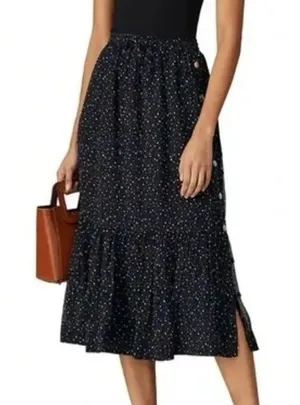Coach Tiered Snap Aline Midi Skirt Sz.0 Stretch Waist - Dots Black Multicolor thumbnail 1