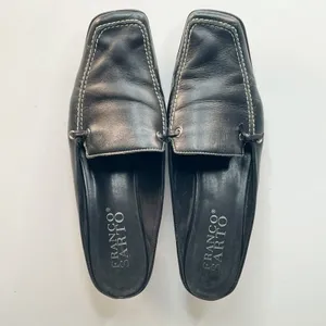 Franco Sarto Black Leather Kitten Heels Mules Shoes Women 7 thumbnail 4