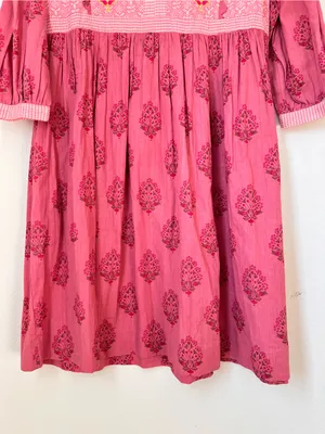 Pink Floral Midi Dress Women's Small Cottagecore Boho V-Neck Summer thumbnail 5