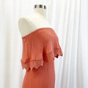 Daytrip Womens XS Strapless Crochet Maxi‎ Dress Rust Orange Gauzy Bohemian Beach thumbnail 5