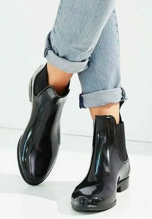 Sam Edelman Tinsley Black Glossy Ankle Chelsea Classic Preppy Rain Boots 7 thumbnail 1