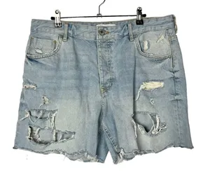 Zara Light‎ Wash Distressed High Rise Jean Shorts 14 thumbnail 1