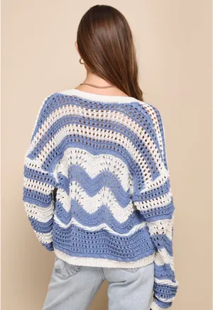 Lulus Blue Striped Open Cardigan  thumbnail 2
