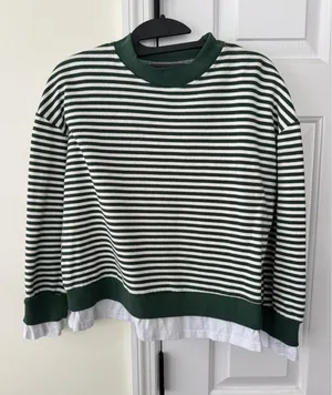 Cali Be Striped Long Sleeve Mock Neck‎ Layered Look Top XS Green White thumbnail 1